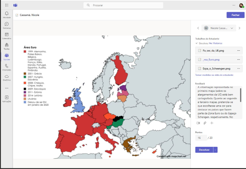 Screenshot de feedback a tarefa da plataforma Teams