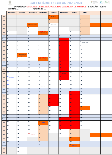 Calendário com manchas de ausências