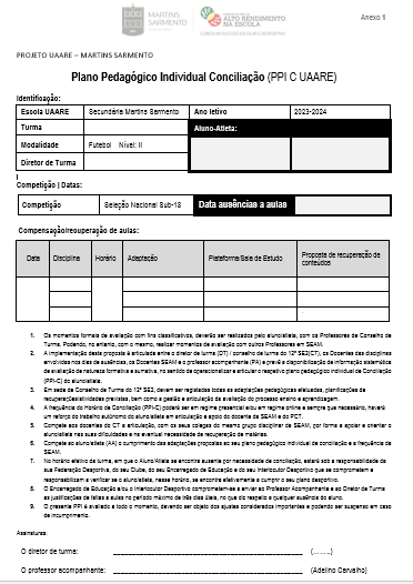  Modelo do Plano Pedagógico Individual de Conciliação (PPI-C) 	 