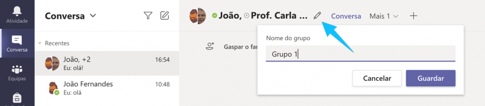 ecrã para renomear grupo