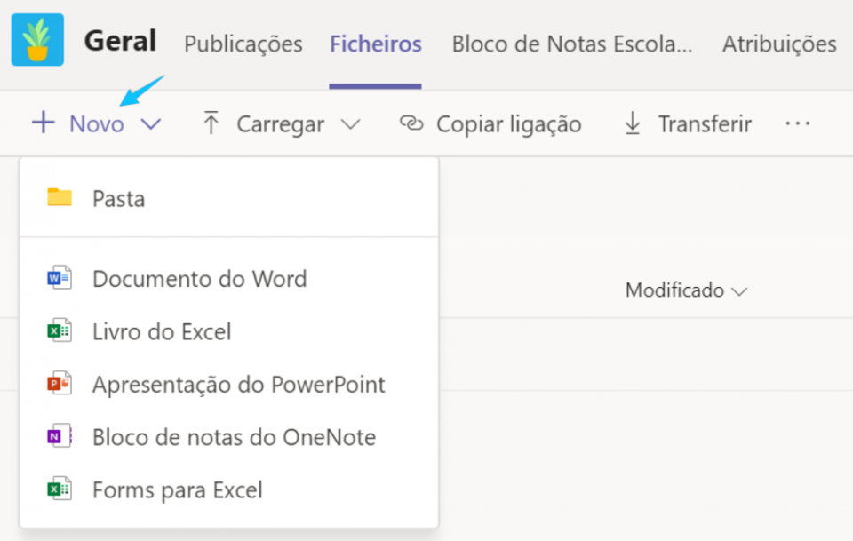 ecrã para editar pastas e gerir ficheiros