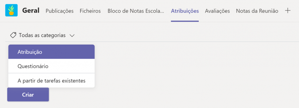 ecrã para criar uma tarefa, rever trabalhos e dar feedback 