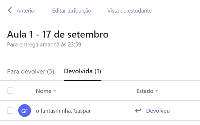 ecrã para avaliar e dar feedback nas tarefas 